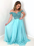 Off the Shoulder Turquoise Satin Appliques Prom Dress LBQ1857